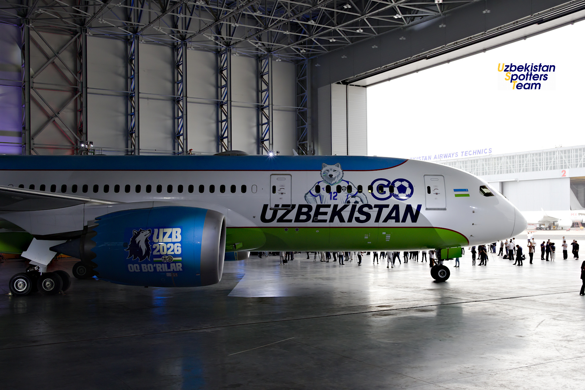 A new livery of Boeing-787-8 UK78706 Uzbekistan Airways dedicated to a debut of National soccer team in FIFA Word Cup 2026 